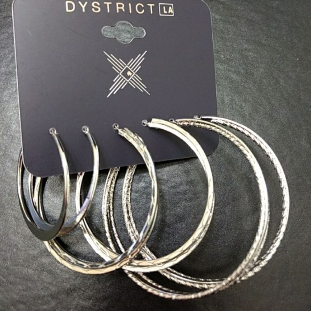 Dystrict LA silver tone hoop earnings